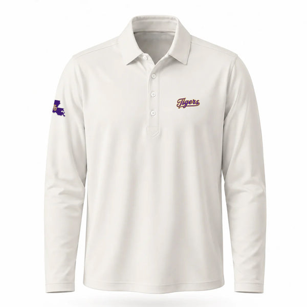 LSU Tigers Script & Baseball in State LS First Light Short Sleeve Polo