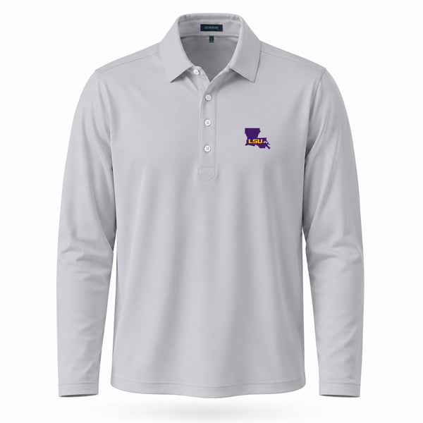 LSU Block in State Logo First Light QB - Long Sleeve Polo