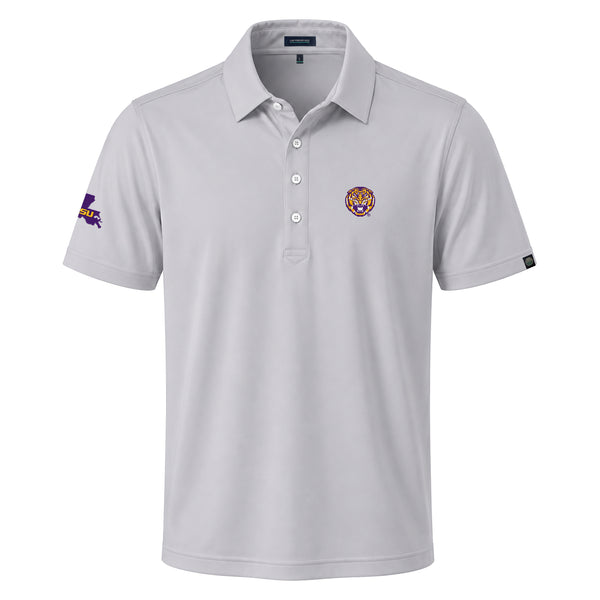 LSU Tiger & Block in State Logo First Light Short Sleeve Polo