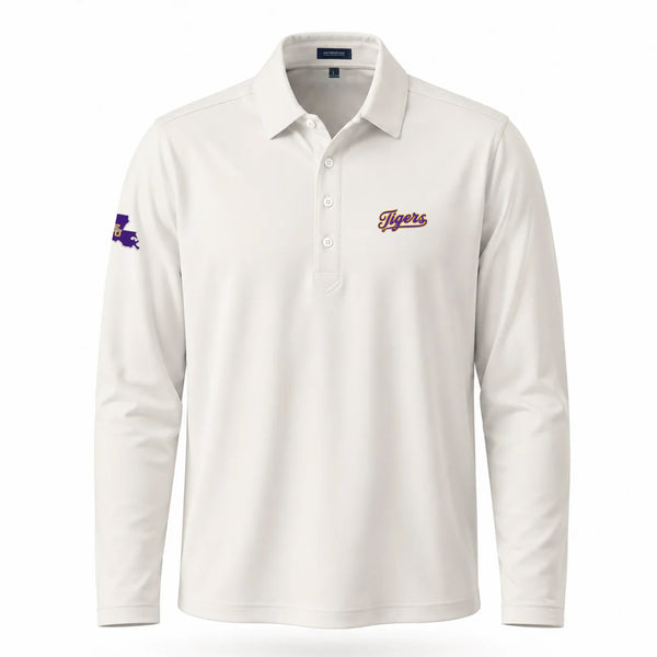 LSU Tigers Script & Baseball in State LS First Light Short Sleeve Polo